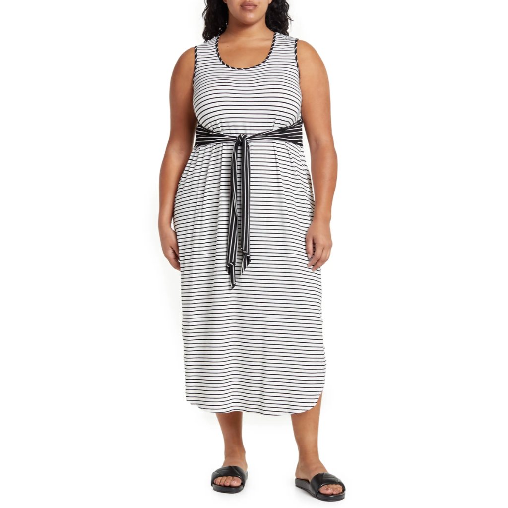 Nwt London Times Stripe Tie Waist Tank Dress